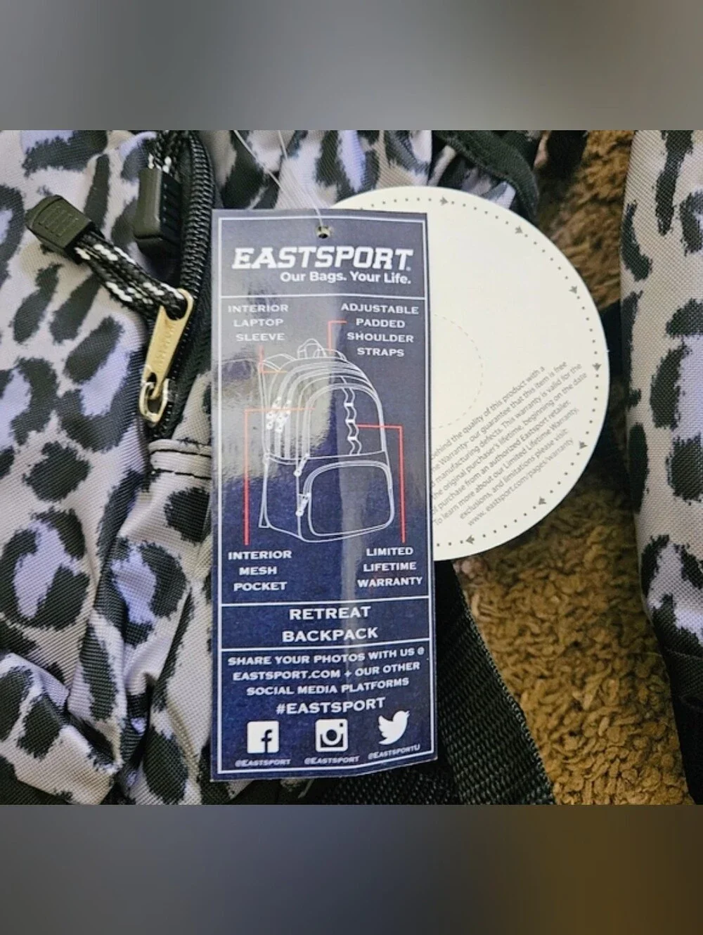 NWT Eastsport Leopard Print Backpack - Purple, Black, Gray